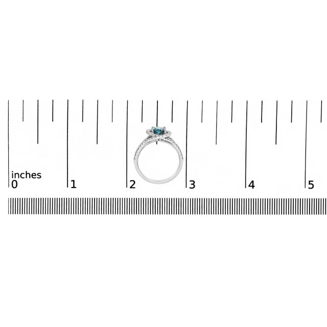 Metal 14K White Gold 1-1/3 Cttw White & Blue Diamond Interweaving Double Halo Cocktail Statement Ring (G-H and Fancy Blue Color, SI2-I1 Clarity) - Size 7 For Sale - Image 7 of 7