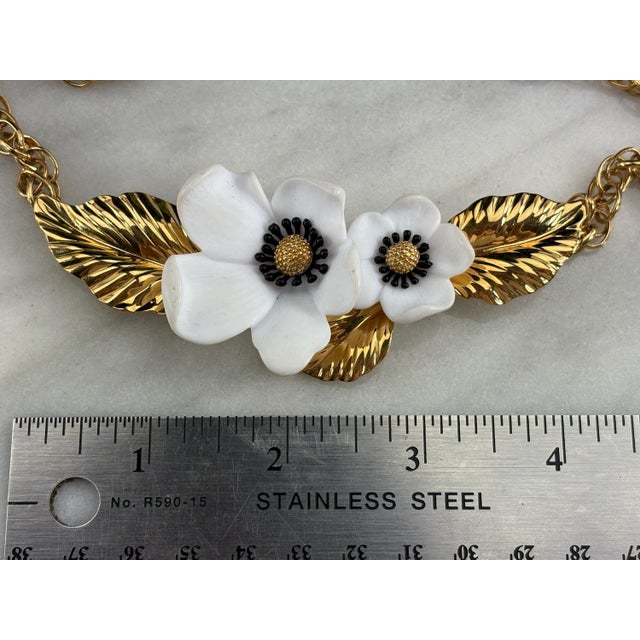 Vintage Louis Feraud Paris Costume Necklace - White Floral Statement Piece For Sale - Image 6 of 9