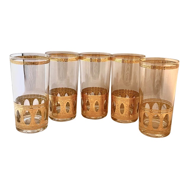1960s Mid-Century Modern Culver "Antiqua" Highball Glasses - Set of 5 For Sale