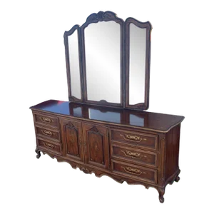 Late 20th Century Vintage French Provincial Drexel Heritage Brittany Collection Double Dresser With Mirror