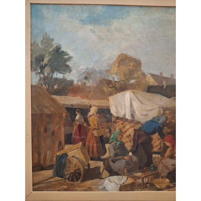 Lajos Szanto (1889-1965) "Market Scene" Original Oil Painting C.1930s For Sale - Image 12 of 12