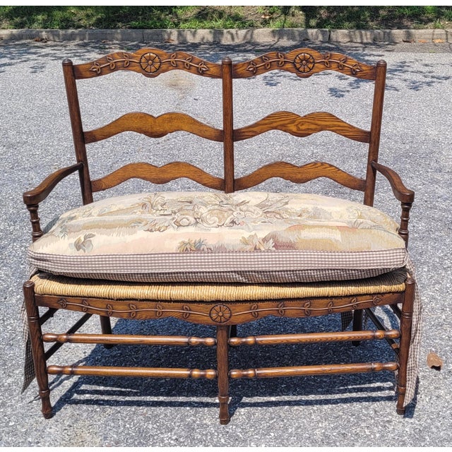 Brown French Market Collection Country Rush Seat Bench For Sale - Image 8 of 17