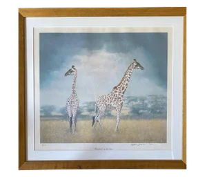 Signed and Numbered Peter Darro "Masailand" Lithograph of Giraffes on the Savanna
