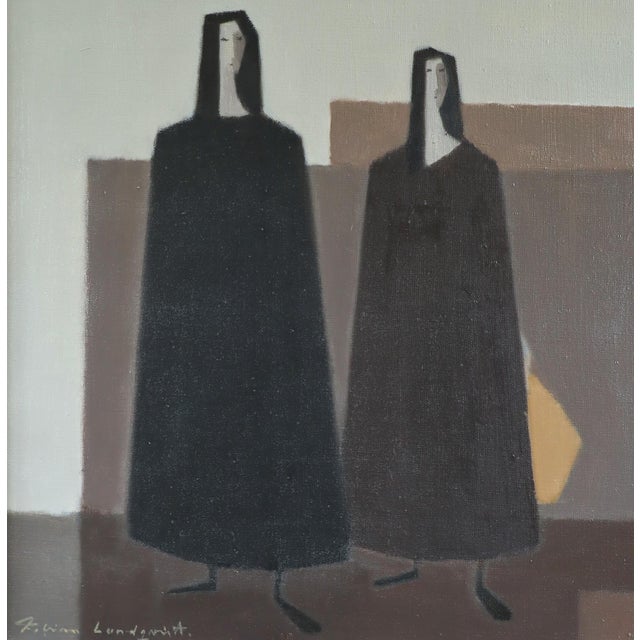 Mid-Century Modern 'Silent Companions' Figurative Oil Painting by Swedish Artist Fabian Lundqvist (1913-1989), Framed For Sale - Image 11 of 12