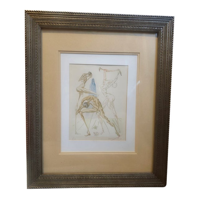 1960s Framed and Matted Salvador Dalí's Divine Comedy Woodcut For Sale