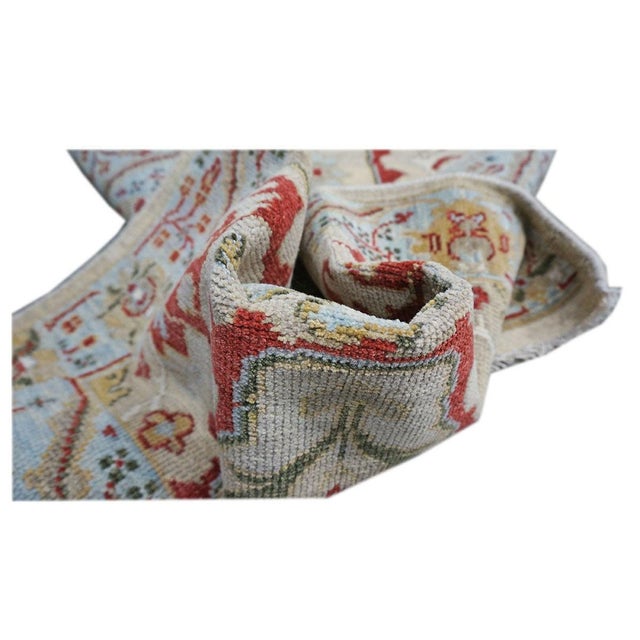 21st Century Afghan Sultanabad 3x10 Tan, Red & Light Blue Handmade Runner Rug #1144042 For Sale In Houston - Image 6 of 7