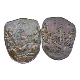 Art Deco Brass Reliefs with Deer Motifs, 1920s, Set of 2 For Sale