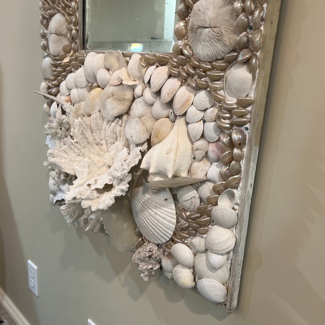 Shell Vintage White Shell and Coral Encrusted Mirror For Sale - Image 7 of 7