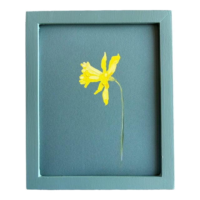 2025 Carolyn Misterek Giclee Print of Yellow Daffodil in Handpainted Frame For Sale