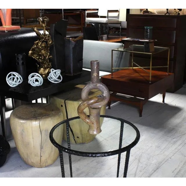 Brown Vintage Mid Century Shape Glazed Pottery Vase For Sale - Image 8 of 9