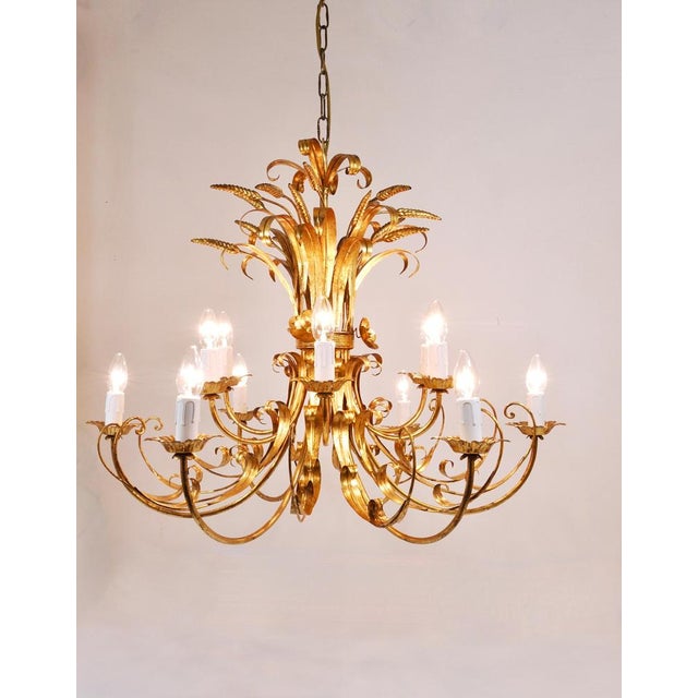 Hollywood Regency Wheat Floral Bouquet Gilt Iron Chandelier by Hans Kögl, 1970s For Sale - Image 9 of 18