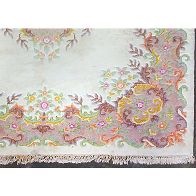 Large Vintage Medallion Pink Wool Rug For Sale - Image 4 of 5