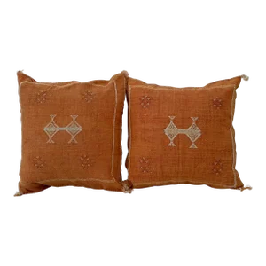 Contemporary Orange Silk Sabra Pillow Covers- a Pair