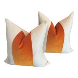 Custom Classic With Popsicle Orange Velvet Panel Pillows- a Pair For Sale