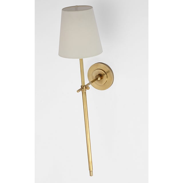 Modern Thomas O'Brien for Visual Comfort Signature Bryant 27" Cordless Tail Sconce in Hand-Rubbed Antique Brass with Linen Shade For Sale - Image 3 of 13