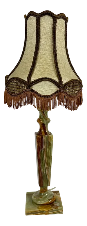 Vintage Table Lamp with Textile Shade Onyx Base Bedside Light, Belgium, 1970s