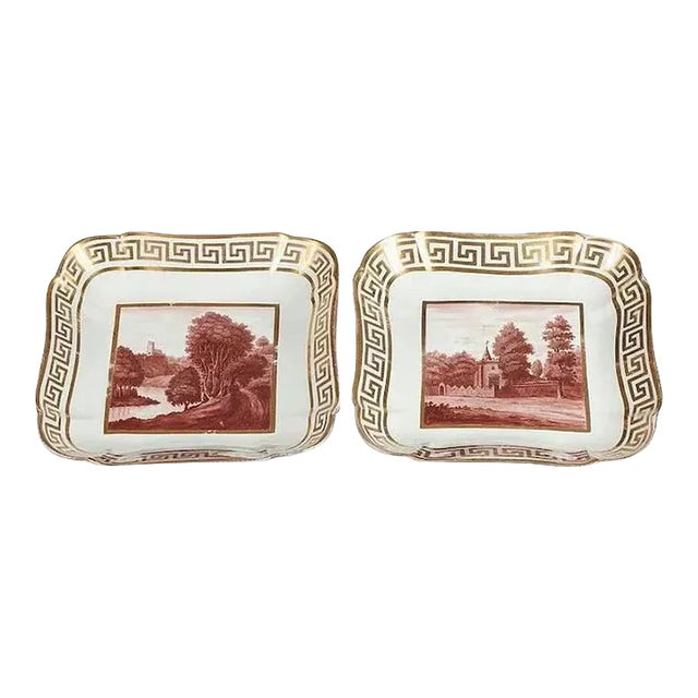 1810 English Regency Coalport Square Porcelain Dishes - A Pair For Sale