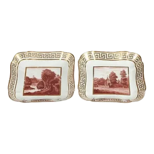 1810 English Regency Coalport Square Porcelain Dishes - A Pair