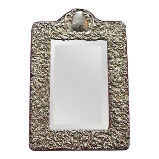 Victorian Floral Repousse Embossed Sterling Silver Dresser Mirror C1900 For Sale