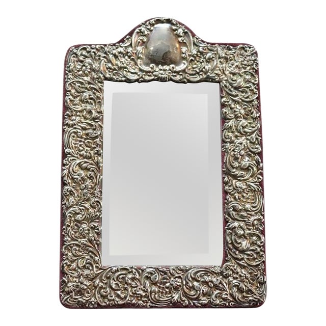 Victorian Floral Repousse Embossed Sterling Silver Dresser Mirror C1900 For Sale