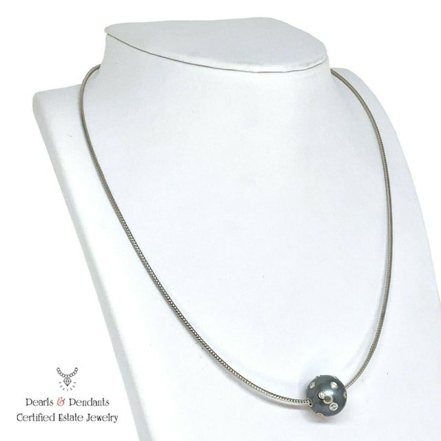 Diamond Tahitian South Sea Pearl Necklace 0.5 TCW 14k Gold Certified For Sale - Image 4 of 7
