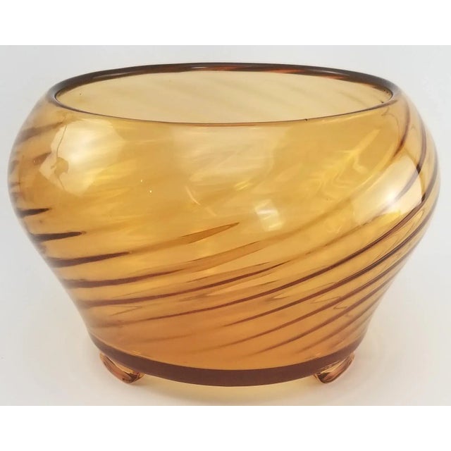 Vintage Optic Swirl Vase in Amber Glass Footed Circa Early 20th Century Chairish
