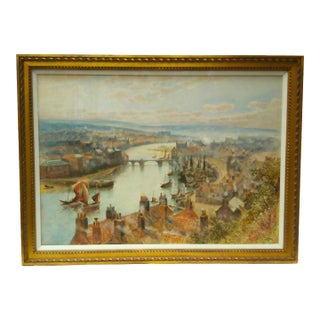 Late 19th Century "View of the River Esk at Whitby From the Old Bridge", Original Watercolor Painting For Sale