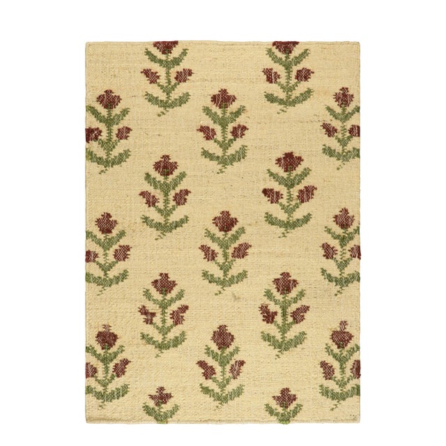 Rug & Kilim's Block Print Flatweave Rug in Cream White with Floral Patterns - 6x9 For Sale