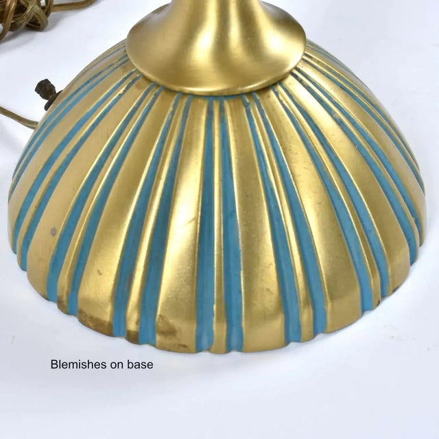 Rembrandt Teal and Gold Hourglass Shaped Midcentury Table Lamp For Sale - Image 12 of 12