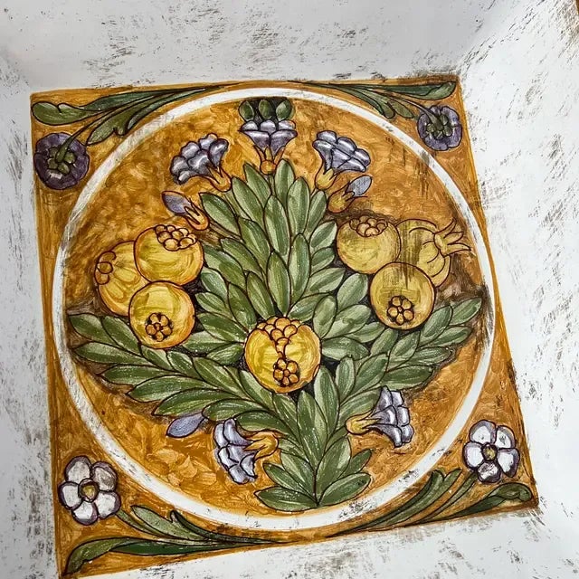 1990s Italian Hand-Painted Square Ceramic Wall Plate Artistry For Sale In Dallas - Image 6 of 9