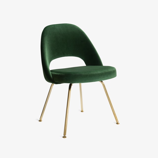 Mid-Century Modern Original Saarinen Executive Armless Chairs in Emerald Velvet, Custom Gold Edition - Set of 6 For Sale - Image 3 of 10