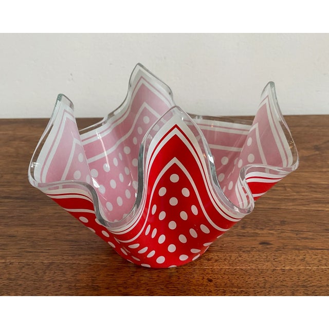 Vintage Glass Kerchief Form Bowl, Red Dots For Sale - Image 4 of 7
