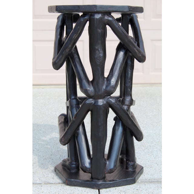 African Vintage African Figural Side Table – Hand-Carved Sculptural Pedestal, Tribal Art Accent Table, Dark Hardwood For Sale - Image 3 of 14