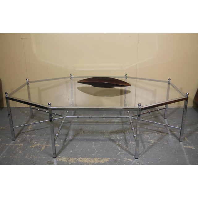 1960s 1960s Chrome Octagonal Coffee Table by Maison Jansen With Faux Chrome Bamboo Stretchers For Sale - Image 5 of 7