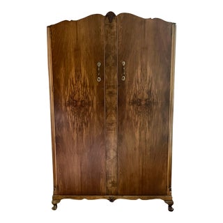 British Art Deco Burled Wardrobe For Sale