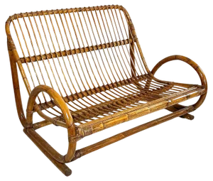 Mid-Century Modern Italian Garden Bench in Rattan, 1960s