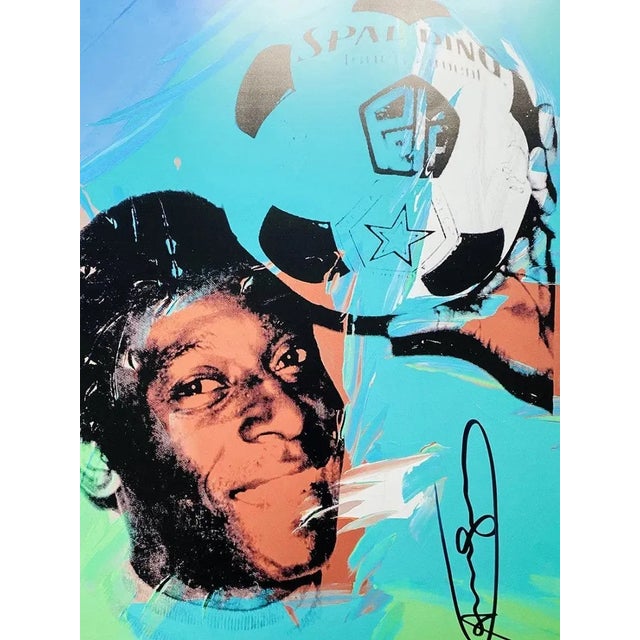 1986 Carnegie Museum of Andy Warhol - Pelé Lithograph Portrait signed numbered print, stamp authenticated by the editor.