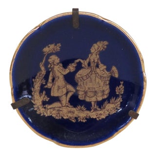 Limoges France Miniature Porcelain Plate Cobalt Blue Couple Courting Cameo 4509b For Sale