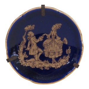 Limoges France Miniature Porcelain Plate Cobalt Blue Couple Courting Cameo 4509b