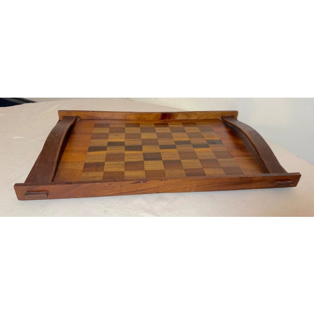 Antique Hand Carved Wooden Gaming Chess Checker Board Game Serving Butlers Tray For Sale - Image 4 of 10