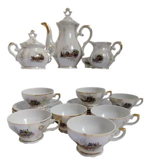 Italian Art Deco Tea Service Set in Porcelain, 1950s, Set of 19