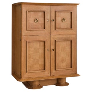 French Oak Bar Cabinet with Parquetry + Mirrored Interior, 1940s For Sale