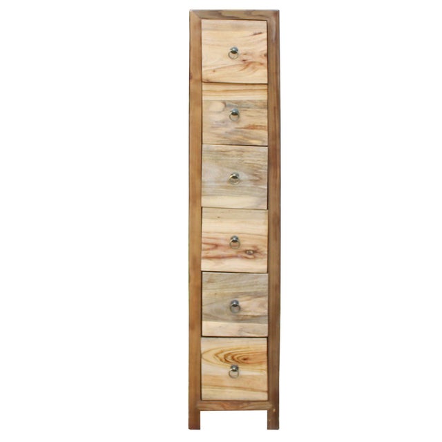 Chinese Raw Wood Slim 6 Drawers Narrow Cabinet Chairish