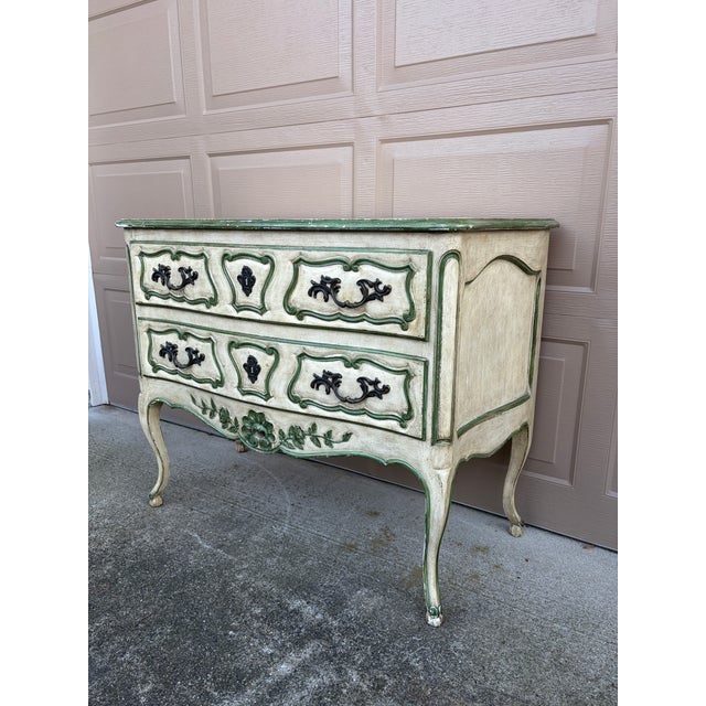 1960s Bodart Louis XV Painted Chest in Sage and Cream, a French Country Revival For Sale - Image 5 of 16