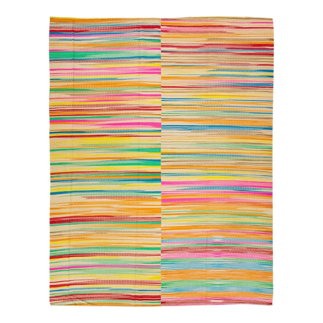 Modern Flatweave Kilim Multicolor Handmade Abstract Wool Rug For Sale