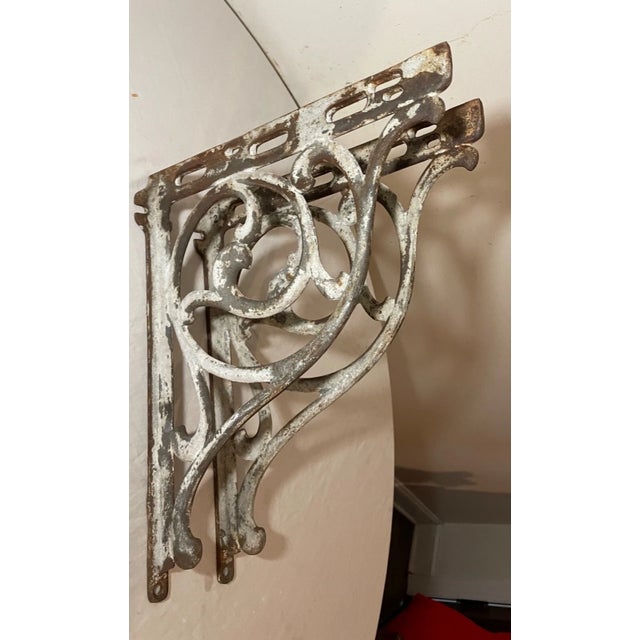 Large Pair Antique Cast Iron Architectural Salvage Wall Corbels Bracket Sconce For Sale - Image 9 of 13