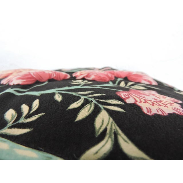English Country Cottage Black Pillows (Cushions) With Raised Pink Tulips and Roses - A Pair For Sale - Image 4 of 6