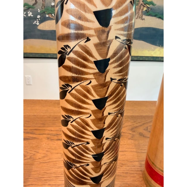 Wood 1960s Large Signed Japanese Kokeshi Dolls – Set of 3 For Sale - Image 7 of 11
