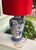 Large Blue & White Ginger Jar Lamp (new with tags) with Vintage Red Silk Shantung Lamp Shade - 32" Blue‑and‑white ginger...