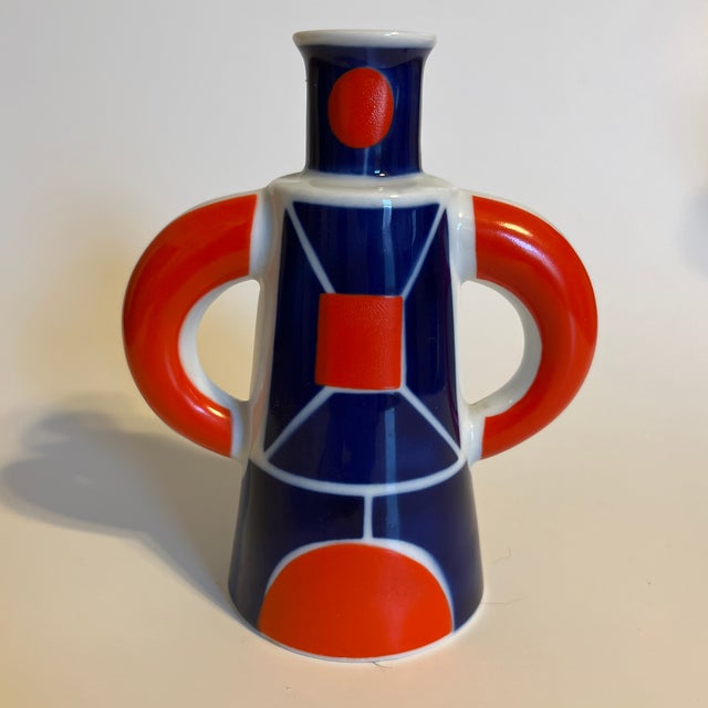 Mid-Century Modern Bright 1960's Cobalt Blue and Orange Bud Vase For Sale - Image 3 of 8